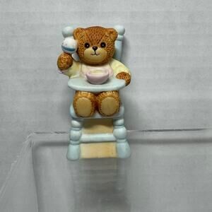Vintage 1986 Lucy Rigg Baby Bear in Blue Highchair Enesco Figurine Collectibles